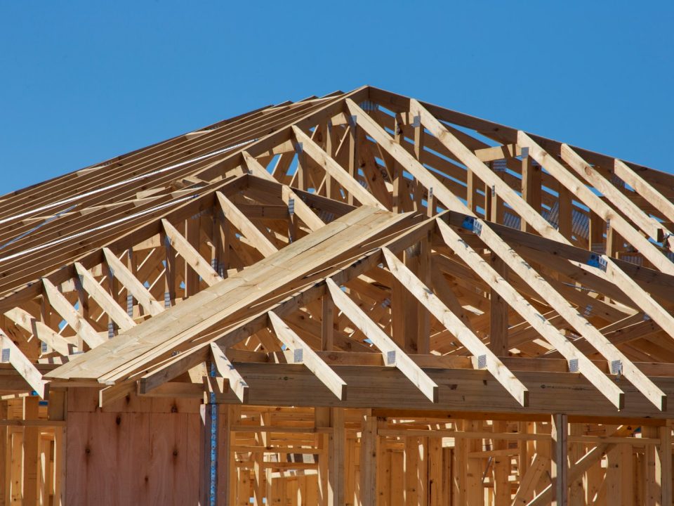 Timber roof trusses on a new home build
